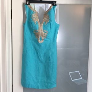 Lilly Pulitzer Turquoise Gold Janice Shift Dress